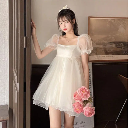 xsrrr DRESS TO IMPRESS Summer Sexy Party Dress Women French Style Princess Sweet Kawaii Mini Dress Puff Sleeve Casual Office Elegant Dresses for Women