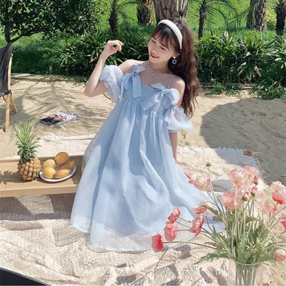 xsrrr DRESS TO IMPRESS Summer Vintage Yellow Strap Dress Women Sweet Off Shoulder Ruffle Fairy Dress Female Elegant Evening Party Ladies Dress New