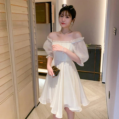 xsrrr Elegant Fairy Strap Dress Women Sweet Ruffle Designer Casual Party Kawaii Dress Classy Korean Princess Mini Summer Dresses