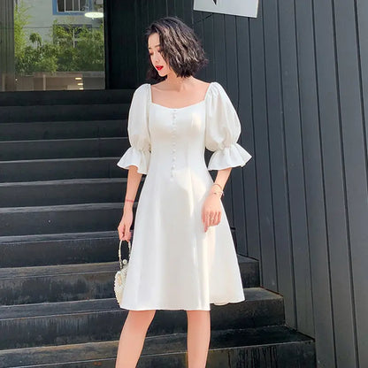 xsrrr White Elegant Dress Women Summer Backless Design Fairy Party Dress Female Classy Evening One-piece Dress Korean Office Lady