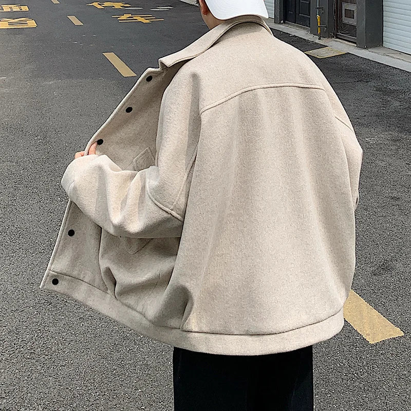 Winter Thickened Short Woolen Coat Men Warm Fashion Oversized Woolen Coat Men  Korean Loose Woolen Jacket Mens Overcoat M-3XL