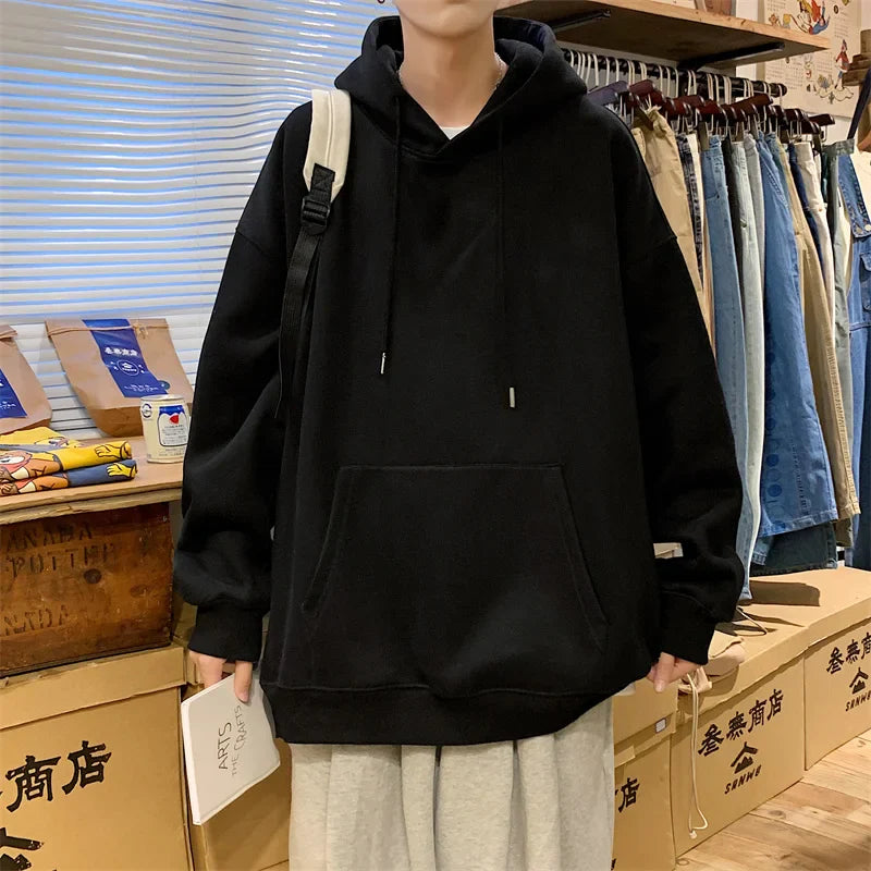 Men's Hoodies Oversized Graphic Hooded Hoodies Mens Japanese Streetwear Harajuku Sweatshirts Black White Hoodies