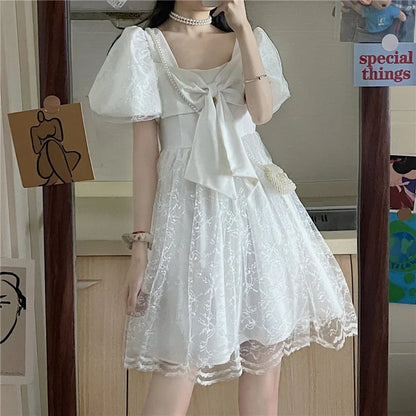 xsrrr DRESS TO IMPRESS Japanese Kawaii Fairy Dress Women Bow Patchwork Designer Sweet Lolita Dress Summer Elegant Evening Party One Piece Dress Korean