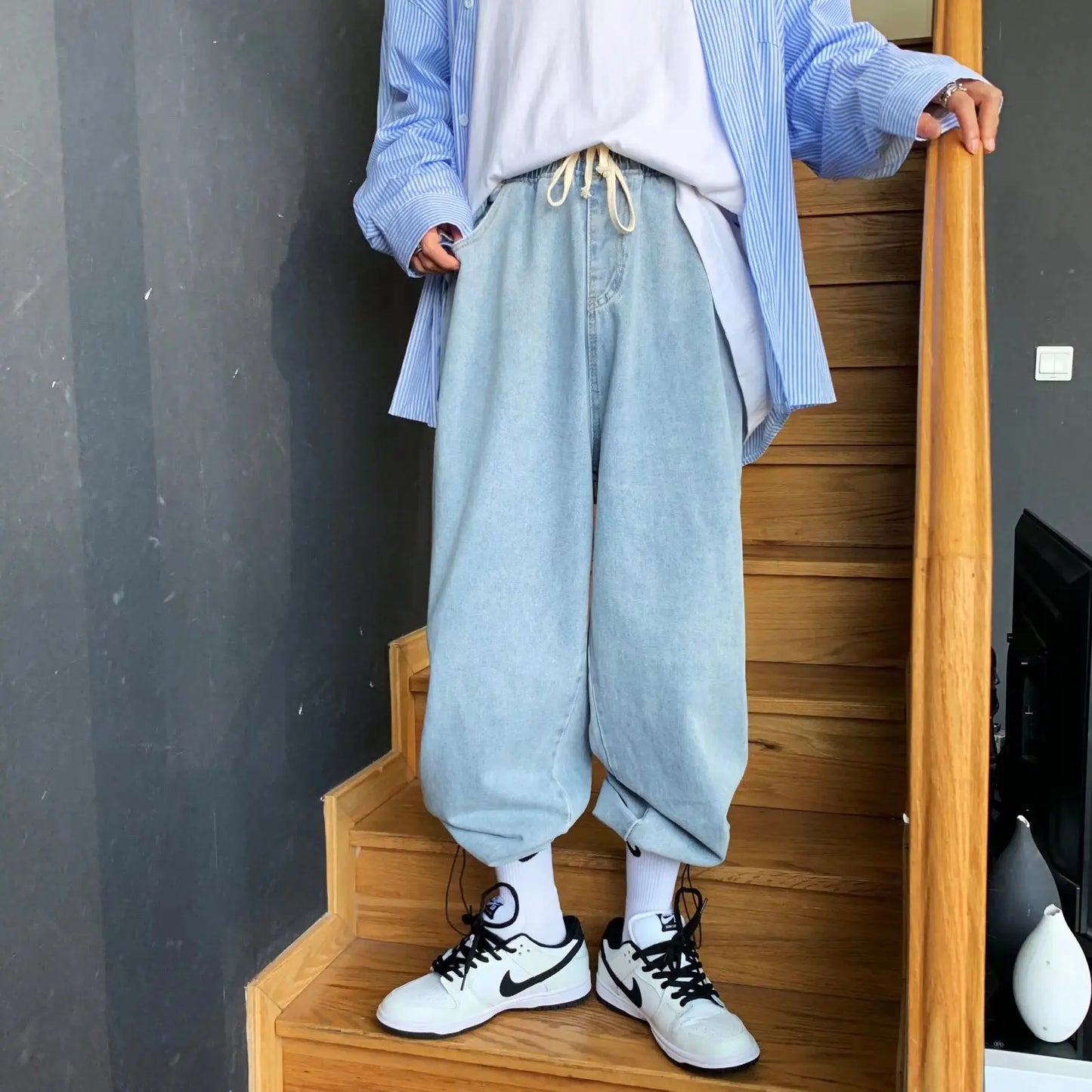 Mens Streetwear Baggy Jeans Men Y2K Oversized Wide Leg Punk Denim Pants Korean Fashion Trousers Blue Jeans For Men Cargo Pants