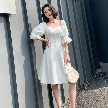 xsrrr White Elegant Dress Women Summer Backless Design Fairy Party Dress Female Classy Evening One-piece Dress Korean Office Lady