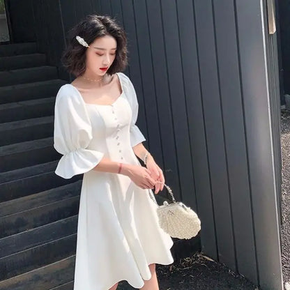 xsrrr White Elegant Dress Women Summer Backless Design Fairy Party Dress Female Classy Evening One-piece Dress Korean Office Lady