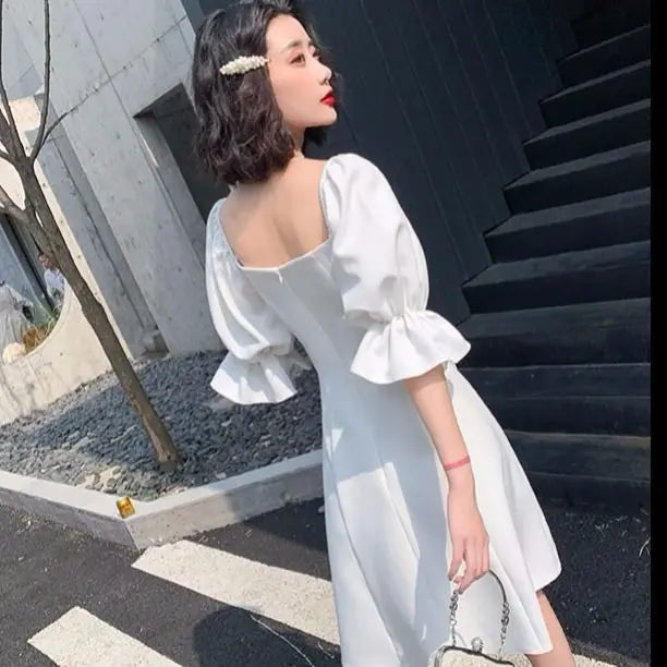 xsrrr White Elegant Dress Women Summer Backless Design Fairy Party Dress Female Classy Evening One-piece Dress Korean Office Lady