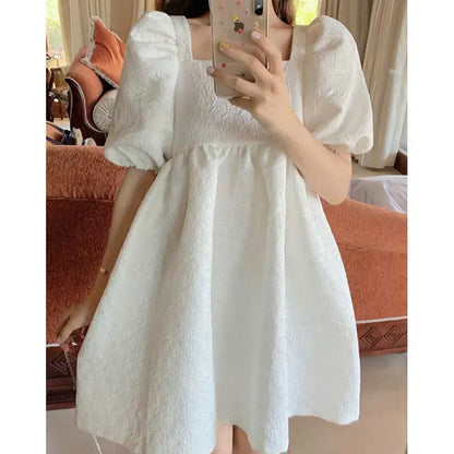 xsrrr White Puff Sleeve Princess Dress Women French Court Mini Party Sweet Dress Summer Casual Korean Wedding Evening Y2k Dress