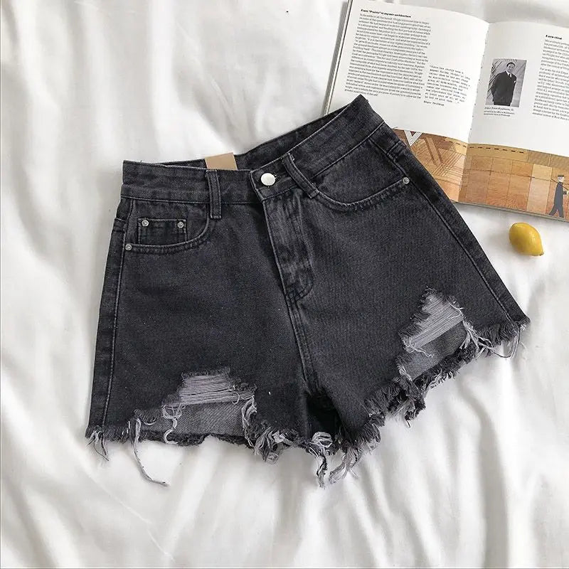 xsrrr Casual High Waist Denim Shorts Women Summer Pocket Tassel Hole Ripped jeans Short Female Femme Short Pants Women