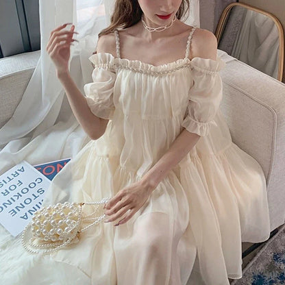 xsrrr Elegant Fairy Strap Dress Women Sweet Ruffle Designer Casual Party Kawaii Dress Classy Korean Princess Mini Summer Dresses