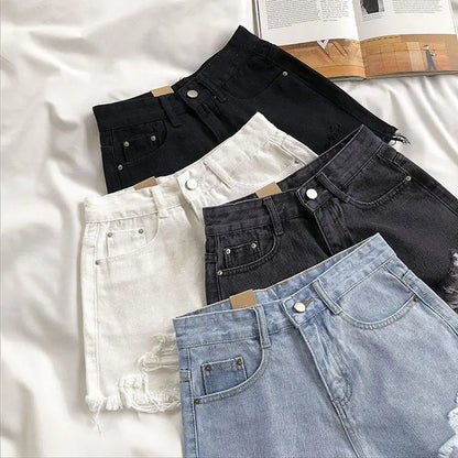 xsrrr Casual High Waist Denim Shorts Women Summer Pocket Tassel Hole Ripped jeans Short Female Femme Short Pants Women