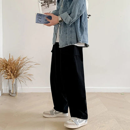 Men's Thick Overalls Loose Elastic Waist Casual Pants High-quality Vintage Style Trousers Oversized Sweatpants Size M-2XL