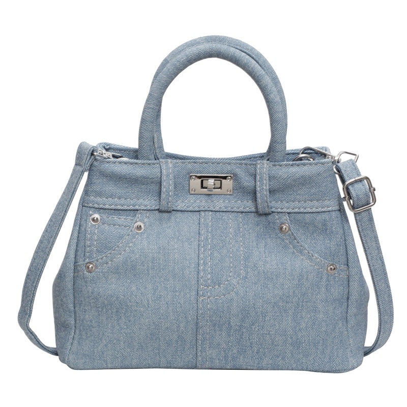 XSRRRSHOP 2025 Retro versatile washed denim handbag women's popular new niche unique messenger bag platinum shoulder bag