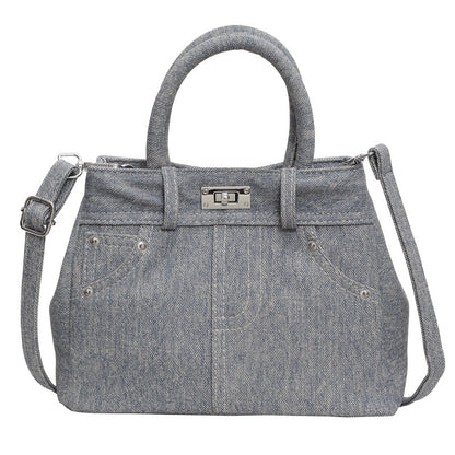 XSRRRSHOP 2025 Retro versatile washed denim handbag women's popular new niche unique messenger bag platinum shoulder bag