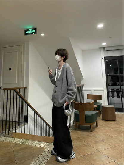 Knitted Cardigan Coat Men's Autumn and Winter Lazy V-neck Sweater Oversize Korean Style Loose Top