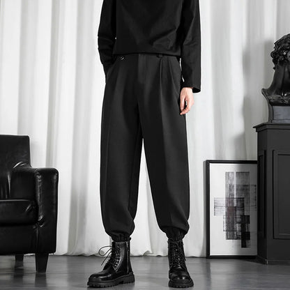 Black Men's Trousers Korean Fashion Baggy High Waist Straight Suit Pants Spring Autumn Casual Oversized Male Bottoms Y2k Clothes