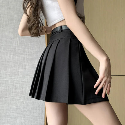 xsrrr Korean Fashion High Waist A-line Mini Pleated Skirts Womens 2024 Spring Summer Casual Short Skirts Femme Skater Skirt