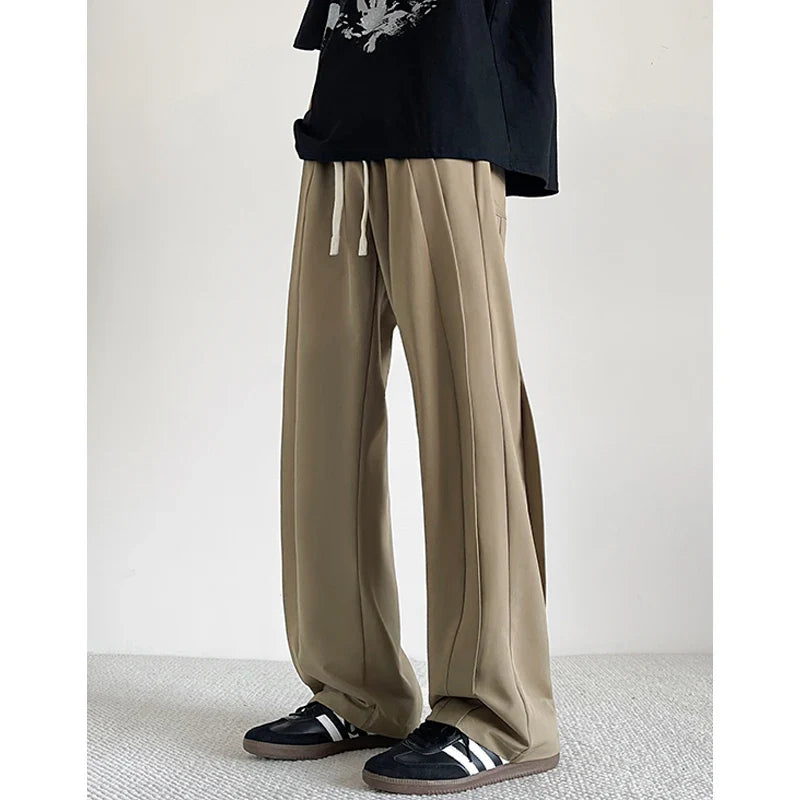 Summer Casual Pants Men Oversized Solid Color Ice Silk Pants Men Streetwear Loose Straight Pants Men Trousers Large Size 5XL