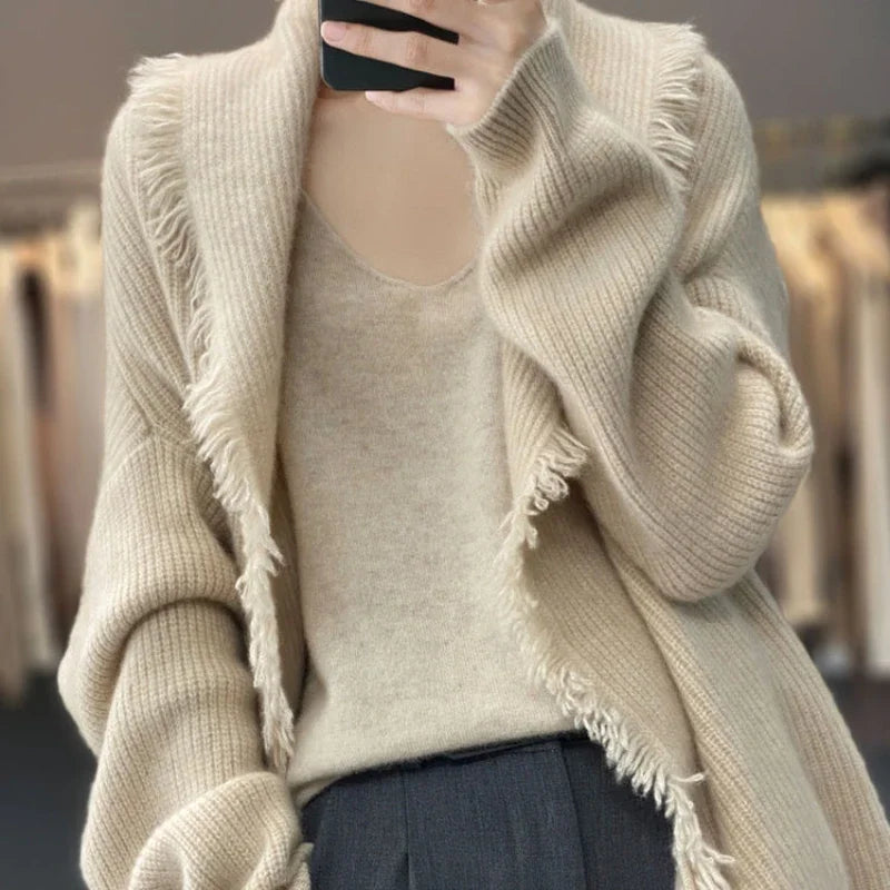 xsrrr Knitted Top for Women Black Cardigan Long Ladies Sweaters Jumper Korean Luxury Clothes Sleeve Autumn Winter 2024 Cashmere Trend