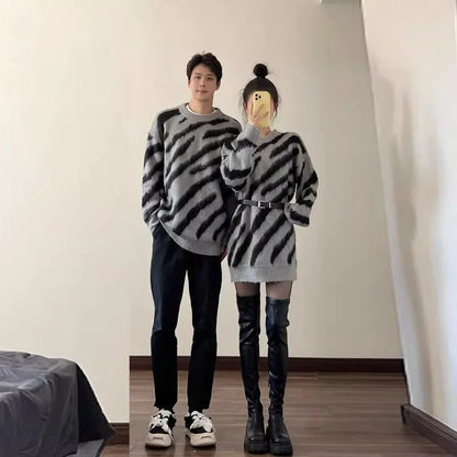 xsrrr Valentines Day Women's zebra Gothic Pullover Knitted Torn Sweater Harajuku 90s Aesthetic Y2k Long Sleeves Sweaters Jumper Vintage 2000s Clothes