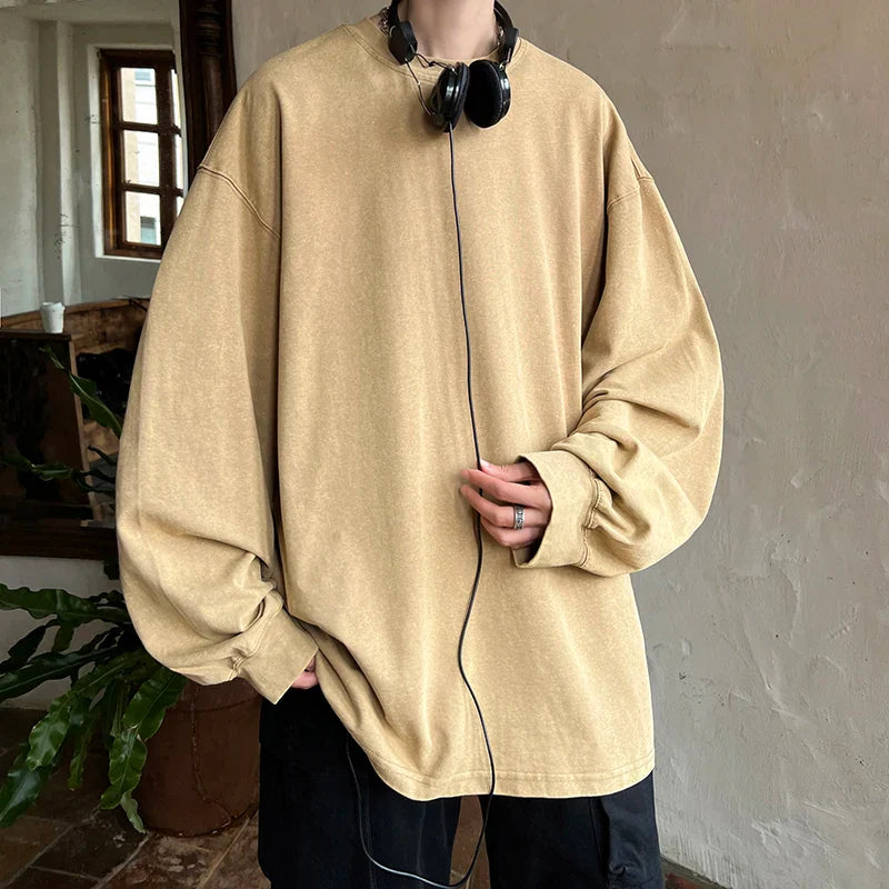 Hip Hop Long Sleeve T Shirt Autumn Fashion Cotton Solid Color Streetwear Loose Oversized T-Shirts