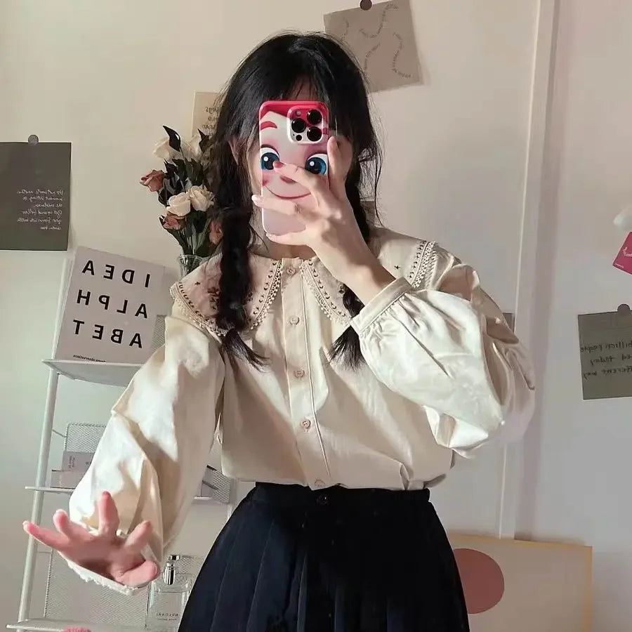 Hnewly Shirts Women Cute Korean Style Vintage Students Pure Girls Harajuku Female Fashion Chic Tops New Arrival Autumn