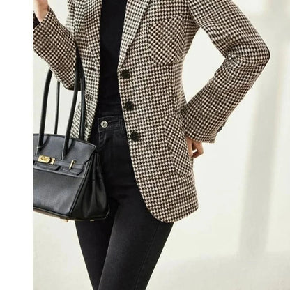 xsrrr Autumn Spring Thin Plaid Blazers For Women Double Breasted Woman Jackets Loose Fashion Outwear Female Clothes Plus Size 3XL