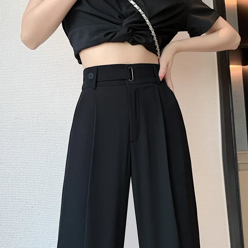 xsrrr Summer Women's Casual Pants Wide Leg Pants Elegant Office Lady 2024 New Solid Color High Waist Loose Trousers Female