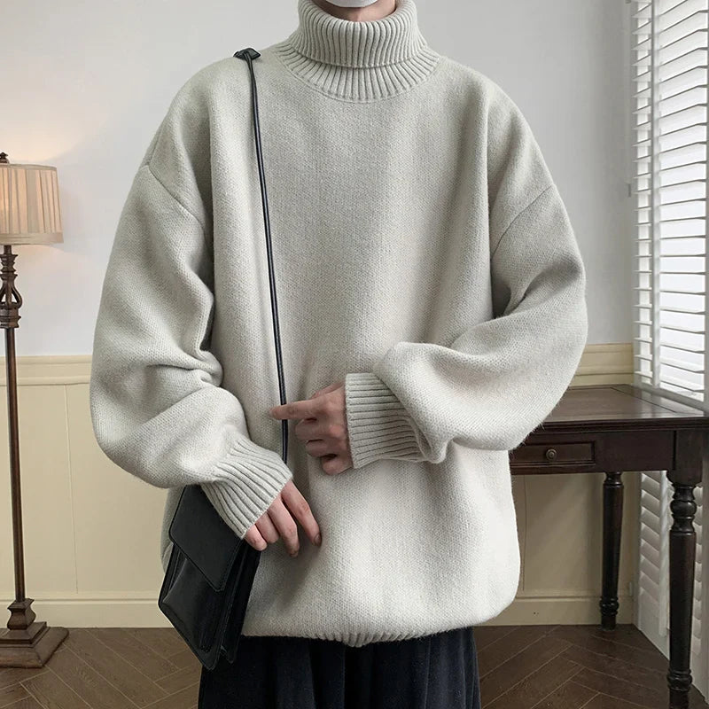 Men's Turtleneck Sweater Pullover Men Loose Casual Harajuku Korean Fashion Mens Oversized Sweater Fashion Thicken Warm Sweaters