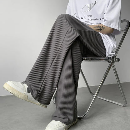 Summer Casual Pants Men Fashion Oversized Wide Leg Pants Men Trousers Streetwear Korean Loose Pleated Pants Mens Ice Silk Pants