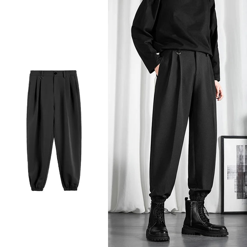 Black Men's Trousers Korean Fashion Baggy High Waist Straight Suit Pants Spring Autumn Casual Oversized Male Bottoms Y2k Clothes