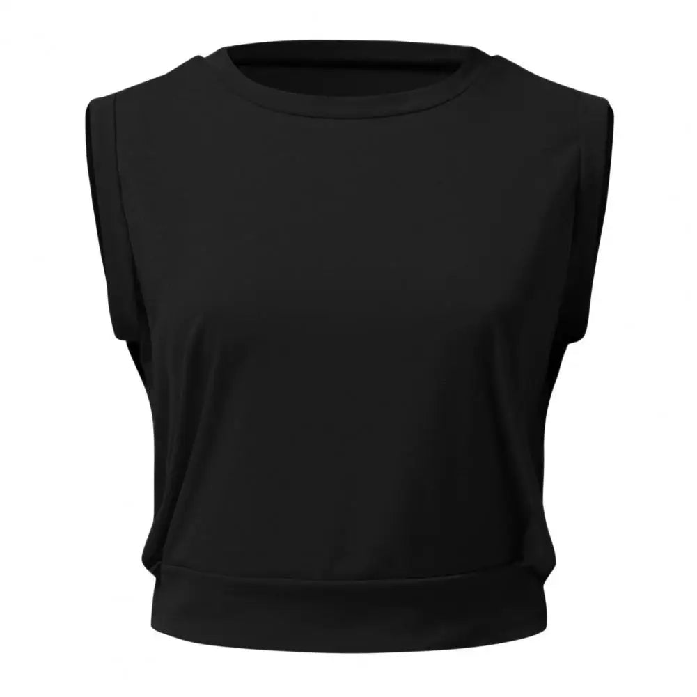 xsrrr Women Tops Tees Summer Crop Top Sleeveless O Neck Solid T-Shirts Slim Fit Pullover Short Length Fitness Sports Female Clothing