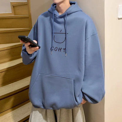 Men's Multicolour Printed Simple Pattern Hooded Sweatshirt Loose Oversize Casual Long Sleeve T-shirt Unisex Minimalist Top