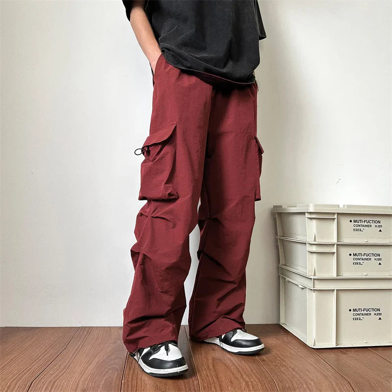 Summer Thin Pants Men Fashion Pocket Cargo Pants Men Japanese Streetwear Hip-hop Loose Straight Pants Mens Oversized Trousers