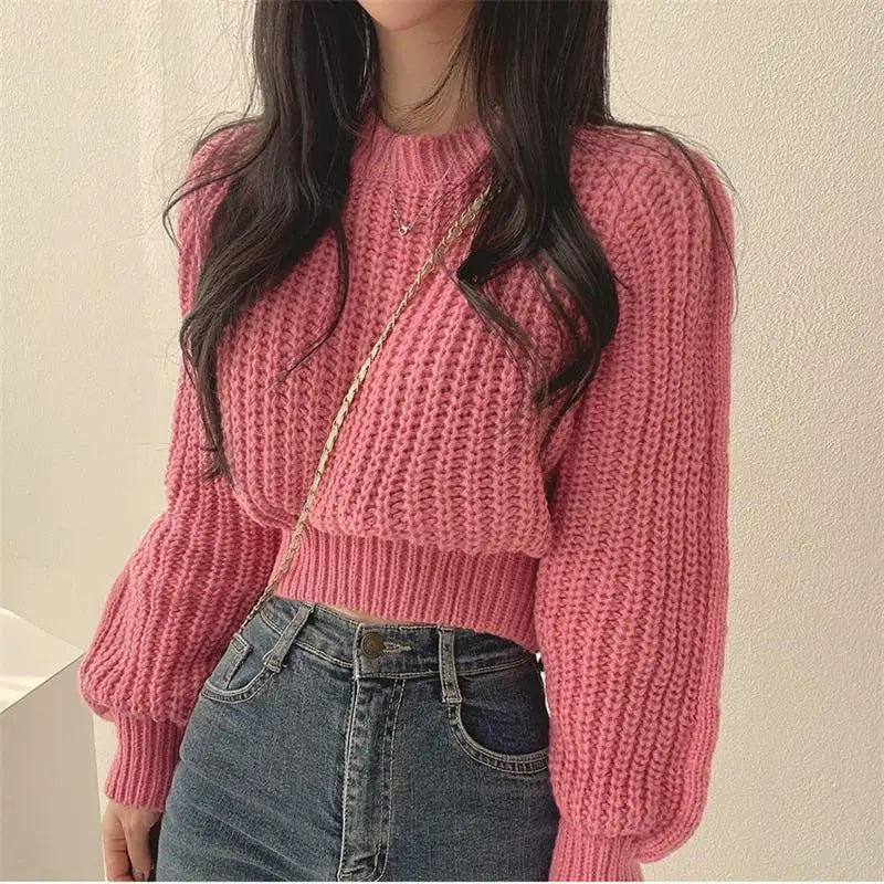 xsrrr FALL OUTFIT Loose Vintage Harajuku Lantern Long Sleeve Women Sweater Korean Autumn Knit Soft Warm Top Chic Pullovers Solid Femme Sweater