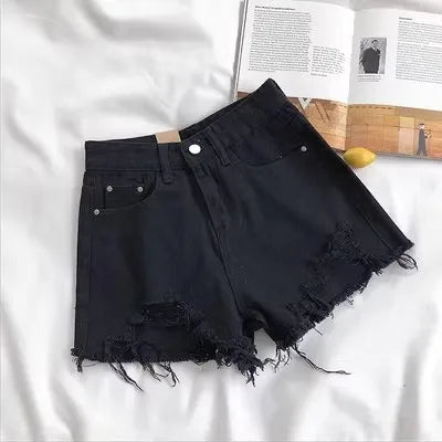 xsrrr Casual High Waist Denim Shorts Women Summer Pocket Tassel Hole Ripped jeans Short Female Femme Short Pants Women