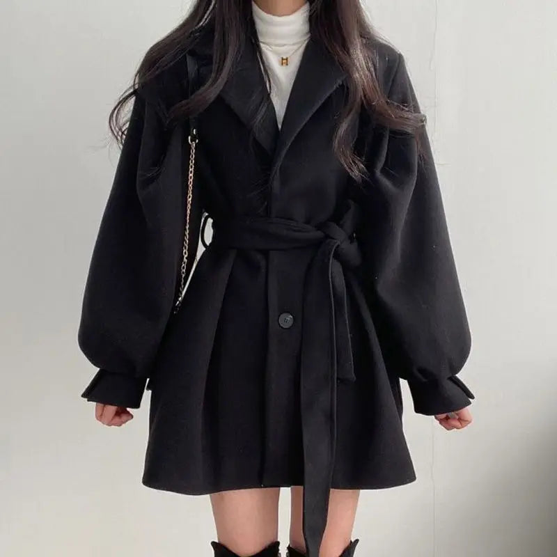 xsrrr WINTER OUTFIT Black Trench Coat for Women Aesthetic Long Wool Blends Winter Clothing Puffer Woman Coats New Clothes Korean Jackets Female Thic