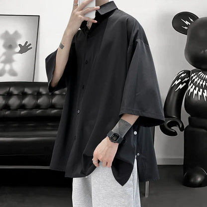 Summer Short Sleeved Shirt Men Oversized Black White Shirt Men Streetwear Korean Loose Ice Silk Shirts Mens Casual Shirt M-3XL