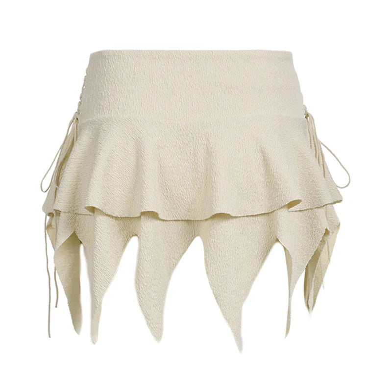 xsrrr Sexy y2k Mini Skirt Women Summer Streetwear Solid Color Elastic Band High Waist Irregular Hem Skirts 2000s Streetwear