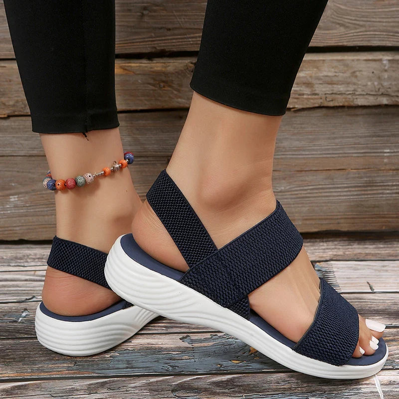 Hnewly Women's Knit Elastic Cloth Wedge Sandals Slip On Lightweight Walking Sandals Women Plus Size Comfortable Summer Shoes Woman