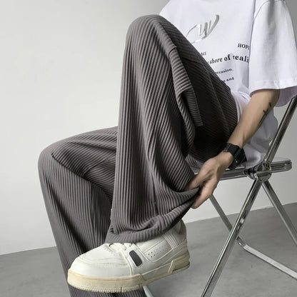 Summer Casual Pants Men Fashion Oversized Wide Leg Pants Men Trousers Streetwear Korean Loose Pleated Pants Mens Ice Silk Pants