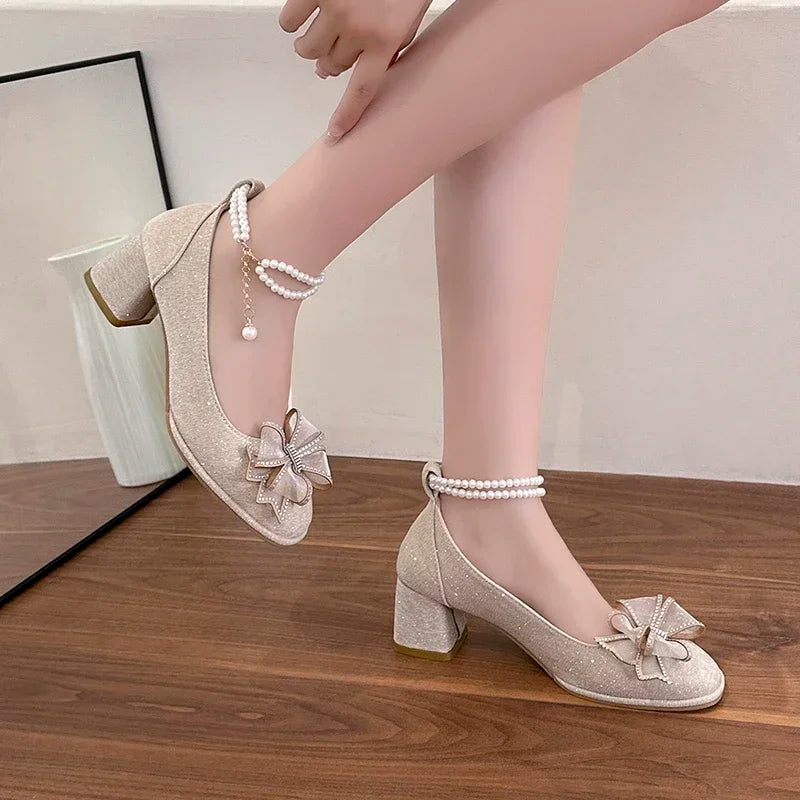 xsrrr Womens Fashion New Elegant Party Shoes 2024 Summer Versatile Mary Jane Shoes Daily Sweet Style Bow Brand Design Womens Low Heels