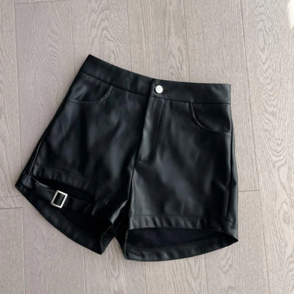 xsrrr Sexy Black Pu Leather Shorts Women's Autumn and Winter Tight Gothic High Waist Shorts Street Fashion Y2K Hot Girl Outfit