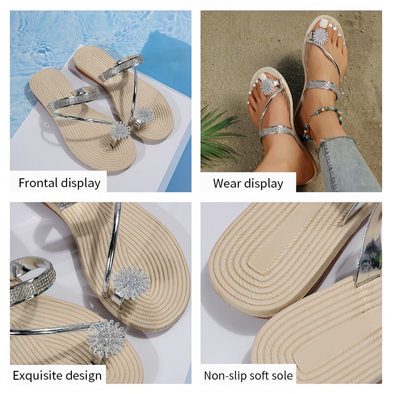 xsrrr Flat Sandals for Women Dressy Summer Sparkly Rhinestone Slide Beach Shoes Women's Dress Shoes Bling Trendy Ladies Sandals