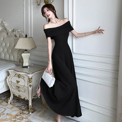 xsrrr New Elegant Solid Strapless Long Dress for Women Summer 2024 Sexy Slim High Waisted Off Shoulder Party Evening Dresses Korean