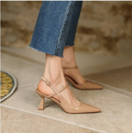 xsrrr High Heeled Shoes Women Fashion Rome Spring Summer Classics Pointed Toe Stiletto Buckle Sandals Elegant Career Lady Solid Pumps