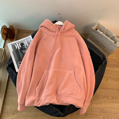 Korean version of the double-sided shaker winter padded couple hoodie solid color oversized even hoodie Y2k pullover versatile