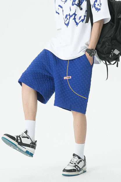 Solid Plaid Casual Shorts Oversize Street Trend Fashion Sports Straight Wide Leg Pants Summer Tightening Short Pants for Men