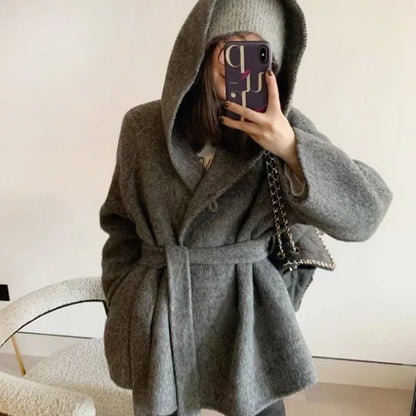 xsrrr Winter Jacket Women Thick Warm Loose Style Hood Luxury Casual Double -sided Wool Blends Ladies Miss Leisure Woolen Coat