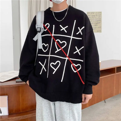 Lattice Korean Fashion Sweater Men Interior Harajuku Men's Clothes Winter Oversize Wool and Mixes Knit Korean Women's Print Luxury